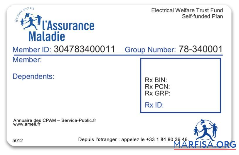 Realistic France health insurance card sample